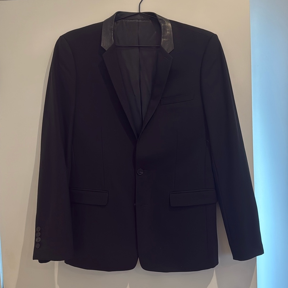 Sandro Black Wool and leather trim Blazer